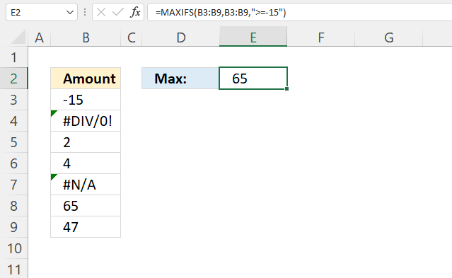 MAXIFS function ignore errors in a cell range