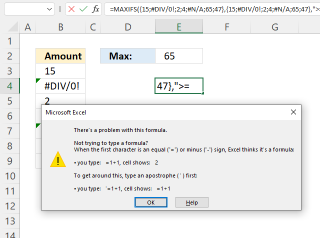 MAXIFS function ignore errors in an array