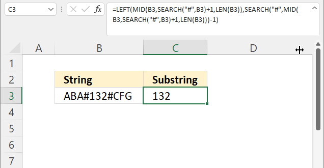 MID function between two characters