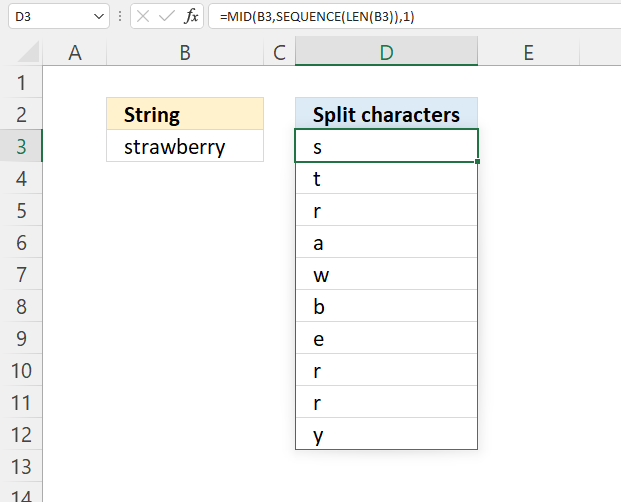 MID function split characters