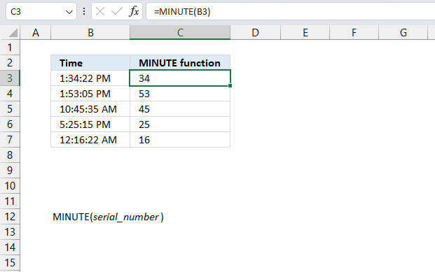 MINUTE function example