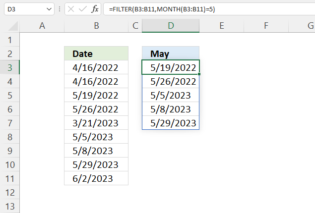 MONTH function Filter dates based on a given month