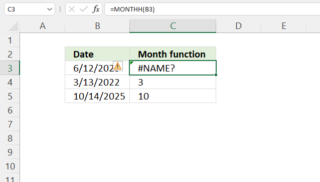 MONTH function not working