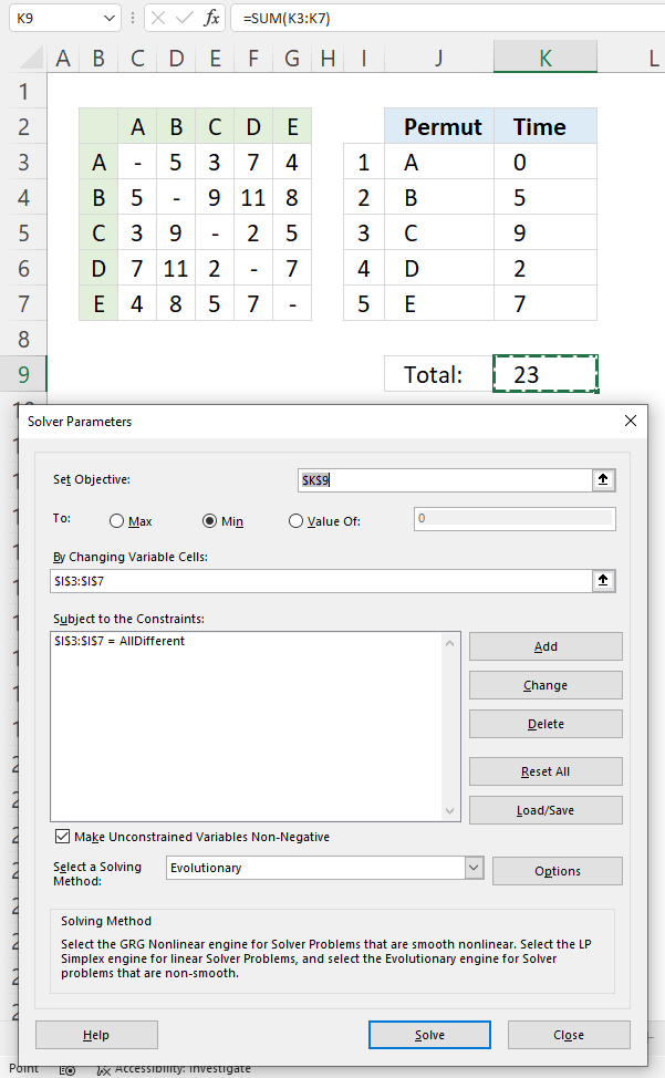 PERMUT function Excel Solver1 1