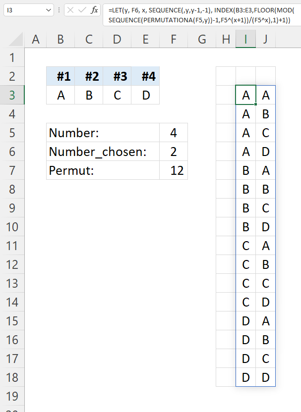 PERMUT function List permutations using a formula