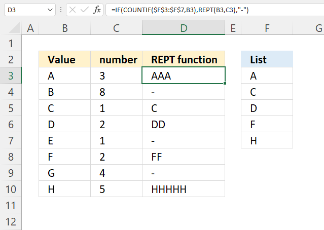 <span class='notranslate'>REPT</span> function based on list