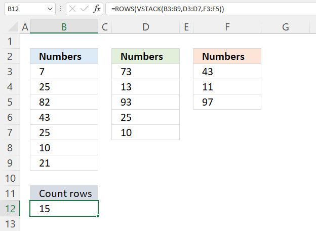 ROWS function multiple cell ranges