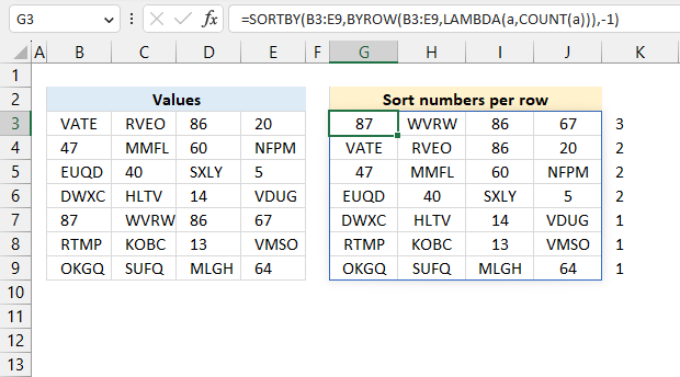 Sort rows based on numbers