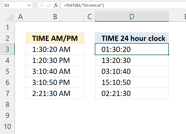 TIME function 24 hour clock