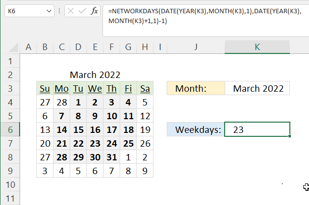 WEEKDAY Function count weekdays in a month