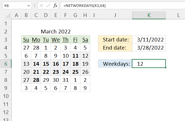 <span class='notranslate'>WEEKDAY</span> Function weekdays between dates