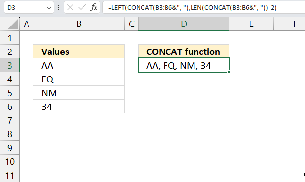 CONCAT function delimiting value