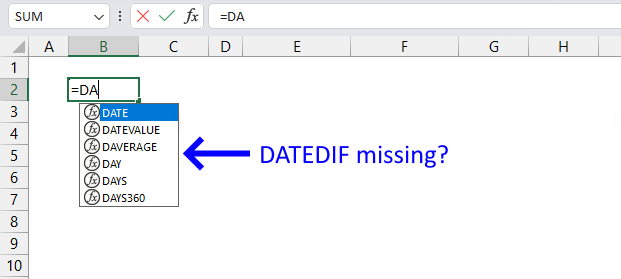 DATEDIF function not found