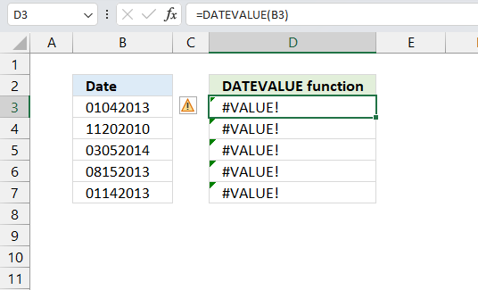 DATEVALUE function not working