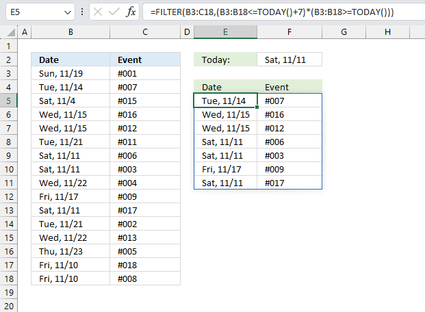 Filter upcoming events next 7 days