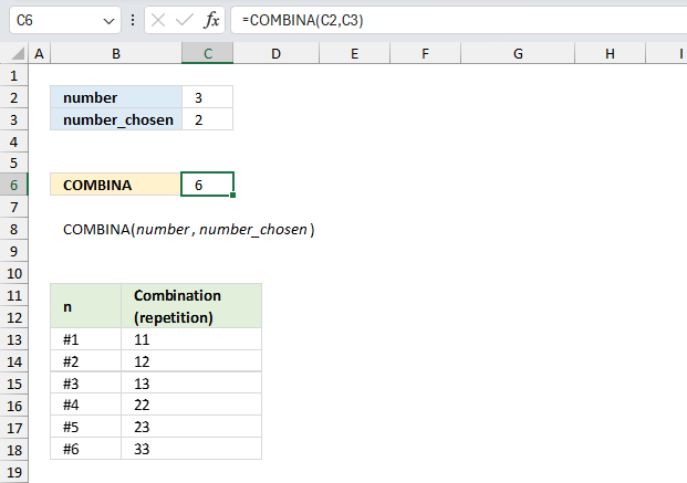 How to use the COMBINA function ex1