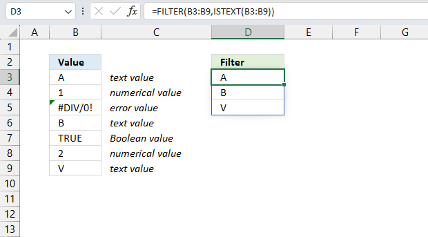 ISTEXT function Filter