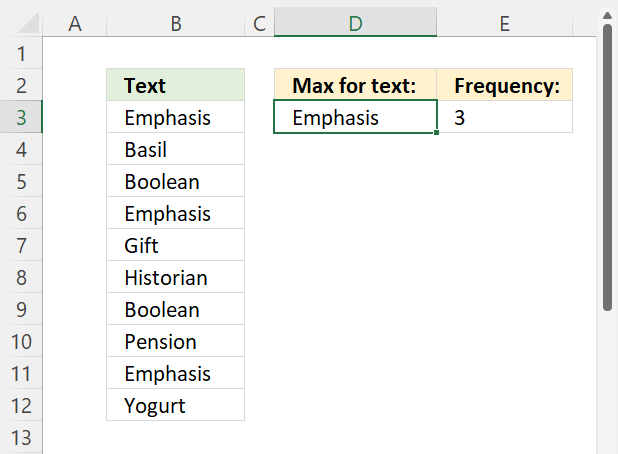 MODE function get the most common text value