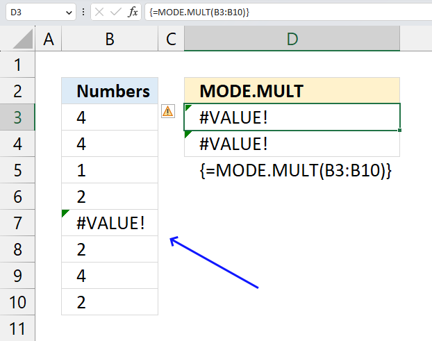 MODE.MULT function returns an error