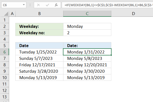 MROUND function nearest given upcoming weekday