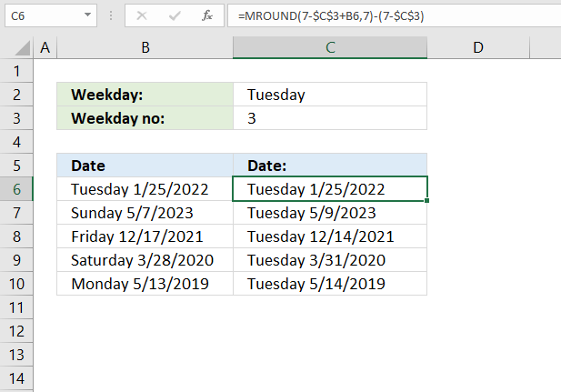 MROUND function nearest given weekday