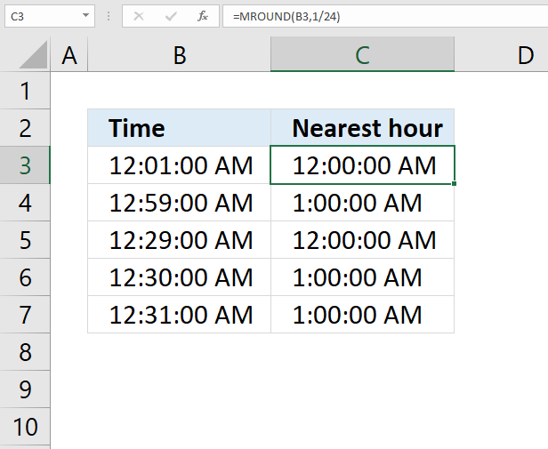 MROUND function nearest hour