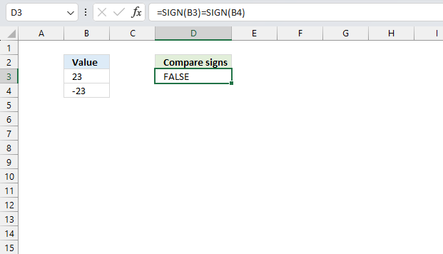 SIGN function compare signs