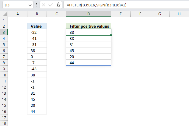 SIGN function filter values by sign