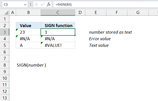 SIGN function not working