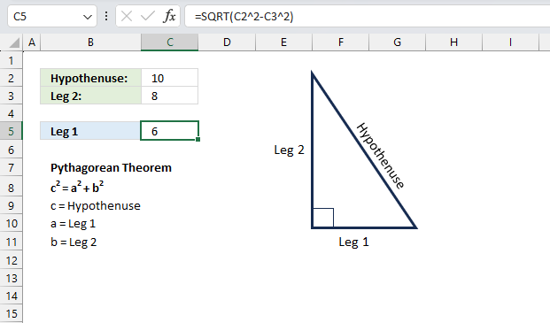 SQRT function calculate the leg of a right triangle