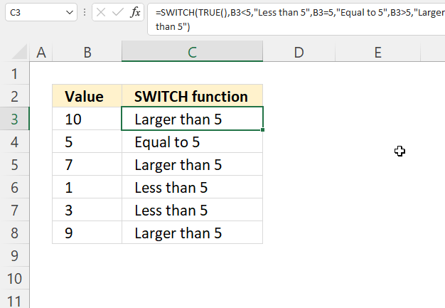 SWITCH function logical operators