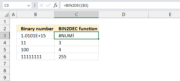 BIN2DEC function not working