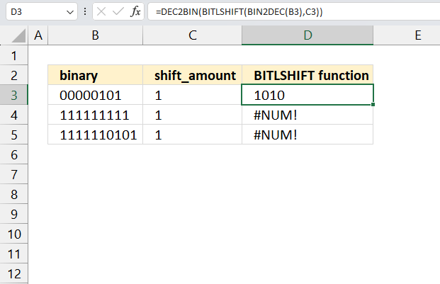 BITLSHIFT function binary numbers