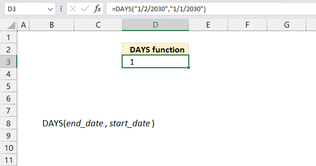 DAYS function example 1