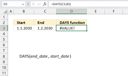 DAYS function not working