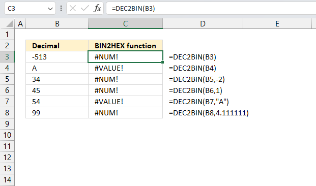 DEC2BIN function errors1