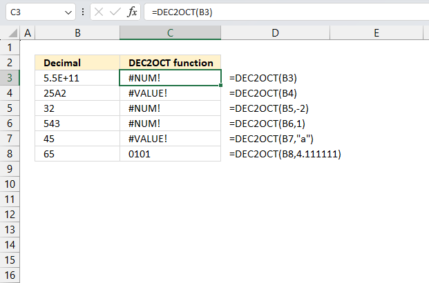 DEC2OCT function errors
