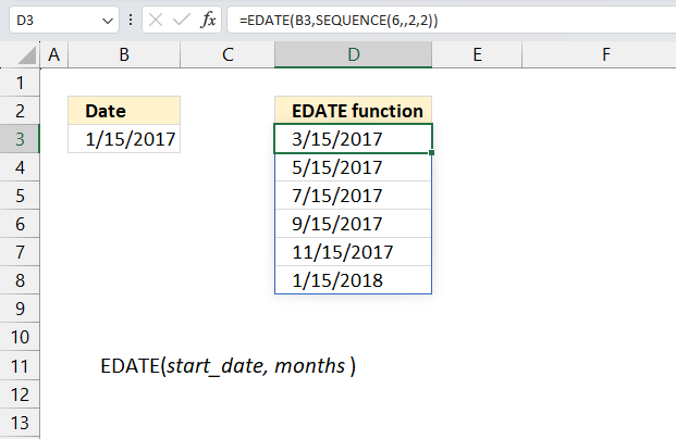 EDATE function bi monthly dates