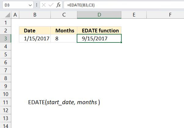 EDATE function example