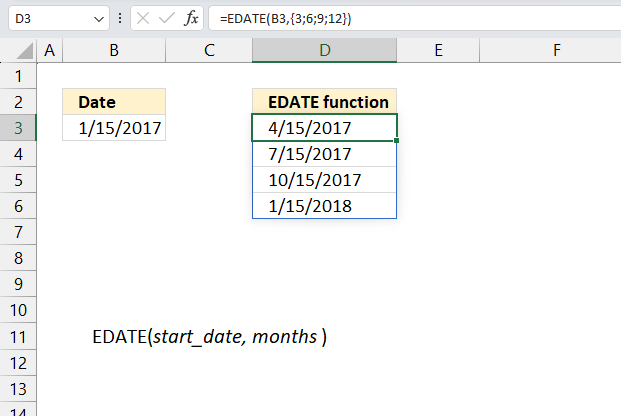EDATE function quarterly dates