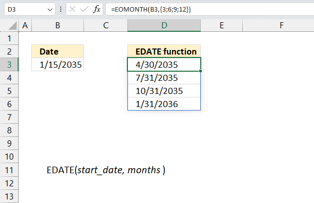 EOMONTH function quarterly