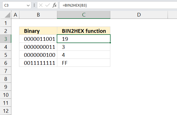 How to use the BIN2HEX function 1