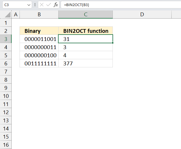 How to use the BIN2OCT function 1