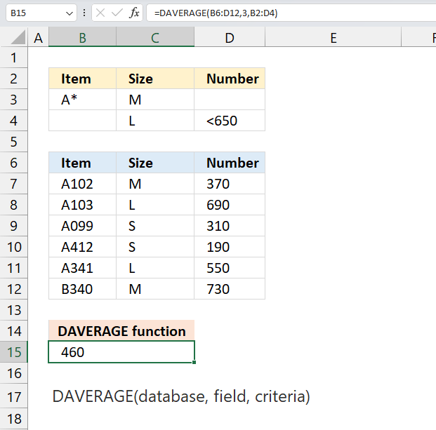 How to use the DAVERAGE function example 1