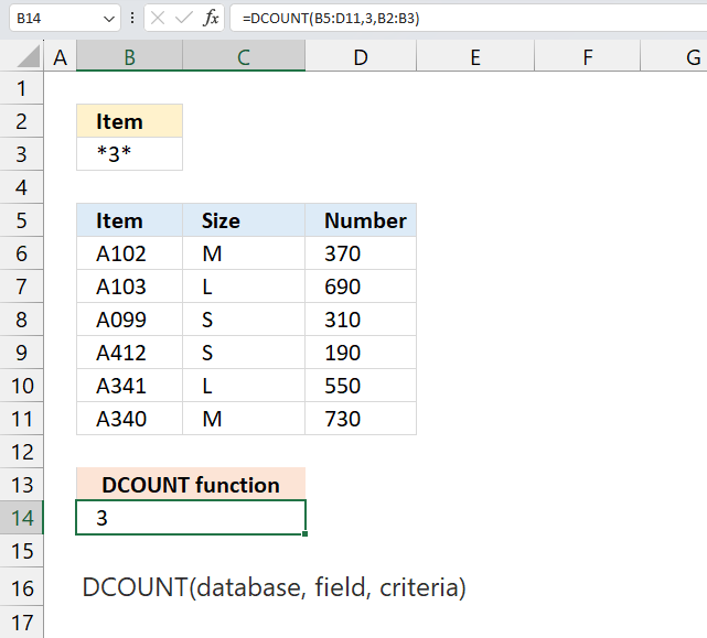 How to use the DCOUNT function example 2