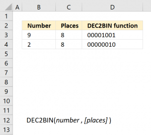 How to use the DEC2BIN function