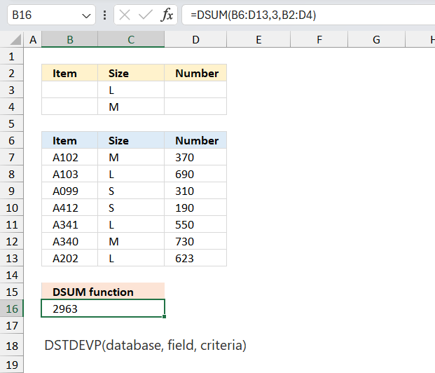 How to use the DSUM function example 2