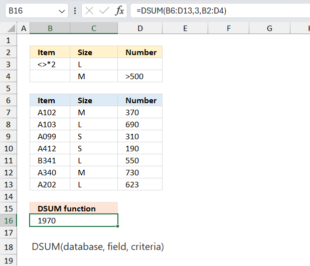How to use the DSUM function example 3