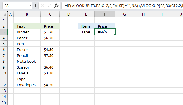 NA function and VLOOKUP
