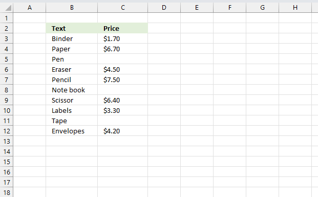 NA function fill emptry cells